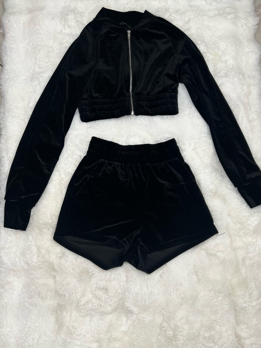 Fashion Nova Black Velvet Lounge Shorts Set
